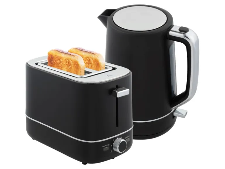 HOMCOM Wasserkocher Toaster Set Kunststoff Schwarz 21,2L x 16B x 24,3H cm