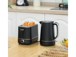 HOMCOM Wasserkocher Toaster Set Kunststoff Schwarz 21,2L x 16B x 24,3H cm