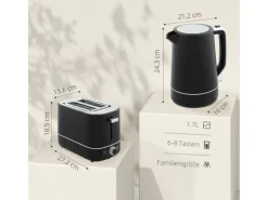 HOMCOM Wasserkocher Toaster Set Kunststoff Schwarz 21,2L x 16B x 24,3H cm