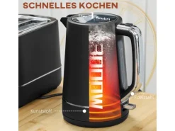 HOMCOM Wasserkocher Toaster Set Kunststoff Schwarz 21,2L x 16B x 24,3H cm