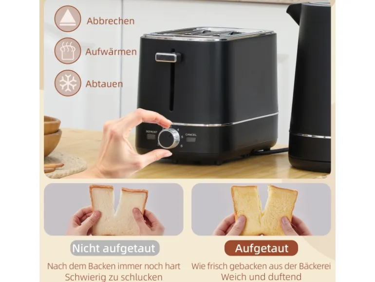 HOMCOM Wasserkocher Toaster Set Kunststoff Schwarz 21,2L x 16B x 24,3H cm