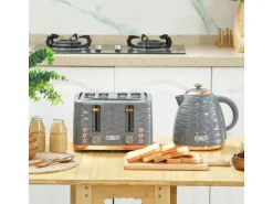 HOMCOM Wasserkocher und Toaster Set Stahl Grau 24,1L x 19,5B x 23,2H cm