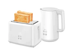 HOMCOM Wasserkocher-Toaster-Set Kunststoff Edelstahl 21,5L x 15,5B x 25,1H cm Weiß