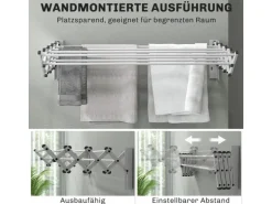 HOMCOM Wäscheständer Wand Ausziehbar Wäschetrockner  86 x 61 x 22 cm Silber