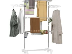 HOMCOM Wäschetrockner mit Rollen 3 Ebenen Klappbar Stahl Weiß 80/142 x 55 x152cm