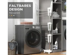HOMCOM Wäschetrockner mit Rollen 3 Ebenen Klappbar Stahl Weiß 80/142 x 55 x152cm