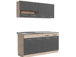 Homestyle4u Küchenzeile 160 cm Eiche Grau