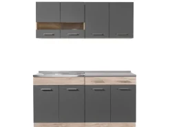 Homestyle4u Küchenzeile 160 cm Eiche Grau