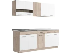 Homestyle4u Küchenzeile ohne Geräte 200 cm Eiche Matt 2356