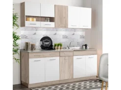 Homestyle4u Küchenzeile ohne Geräte 200 cm Eiche Matt 2356