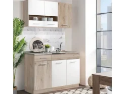 Homestyle4u Küchenzeile ohne Geräte 120x206,5x60 cm in Eiche Braun 2358