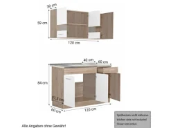 Homestyle4u Küchenzeile ohne Geräte 120x206,5x60 cm in Eiche Braun 2358