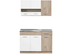 Homestyle4u Küchenzeile ohne Geräte 120x206,5x60 cm in Eiche Braun 2358