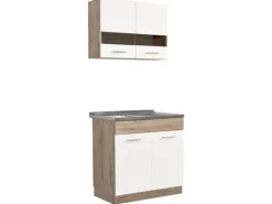 Homestyle4u Küchenzeile ohne Geräte 80x180x51 cm in Eiche Weiß 2323