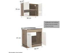 Homestyle4u Küchenzeile ohne Geräte 80x180x51 cm in Eiche Weiß 2323