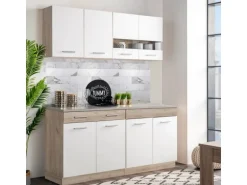 Homestyle4u Küchenzeile ohne Geräte 80x180x51 cm in Eiche Weiß 2323
