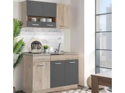 Homestyle4u Küchenzeile ohne Geräte 120 cm Eiche Matt 2359