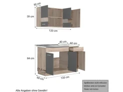 Homestyle4u Küchenzeile ohne Geräte 120 cm Eiche Matt 2359