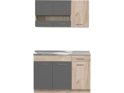 Homestyle4u Küchenzeile ohne Geräte 120 cm Eiche Matt 2359