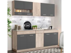 Homestyle4u Küchenzeile ohne Geräte 120 cm Eiche Matt 2359