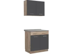 Homestyle4u Küchenzeile 80x207x60 in Grau 2361