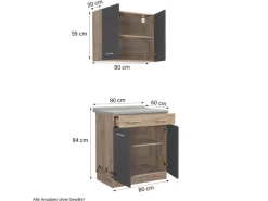 Homestyle4u Küchenzeile 80x207x60 in Grau 2361