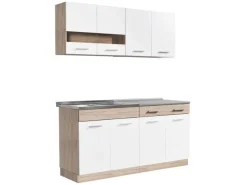 Homestyle4u Moderne Küche ohne Geräte 160x206,5x60 cm in Eiche Braun 2354