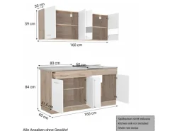 Homestyle4u Moderne Küche ohne Geräte 160x206,5x60 cm in Eiche Braun 2354