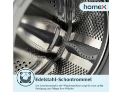 homeX Waschmaschine 7kg 1200 U/Min Inverter Motor AquaStop Schontrommel 15 Programme WF712B-W