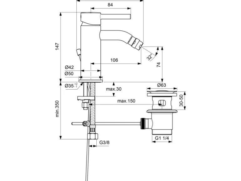 Ideal Standard Bidetarmatur Ceraline Schwarz matt