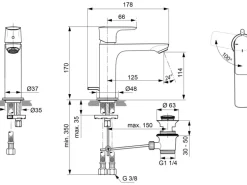Ideal Standard Waschtischarmatur Connect Air Grande Slim BlueStart Silver Storm