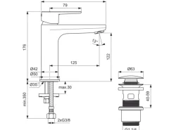 Ideal Standard Waschtischarmatur Push-Open Ausladung 125 mm Silver