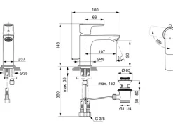 Ideal Standard Waschtischarmatur Connect Air Slim BlueStart Silver Storm
