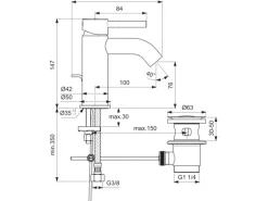 Ideal Standard Waschtischarmatur Ceraline mit Zugknopf-Ablaufgarnitur Silk Black