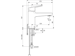 Ideal Standard Waschtischarmatur Ceraplan Chrom ohne Ablaufgarnitur m. Kette H90