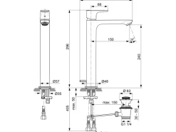 Ideal Standard Waschtischarmatur Connect Air mit verlängertem Sockel Chrom