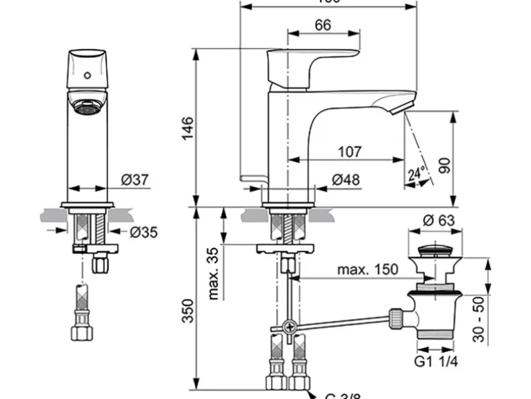 Ideal Standard Waschtischarmatur Connect Air Slim Chrom