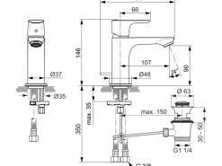 Ideal Standard Waschtischarmatur Connect Air Slim Magnetic Grey