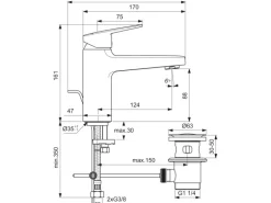 Ideal Standard Waschtischarmatur Ceraplan H90 mit Ablaufgarnitur Schwarz Matt