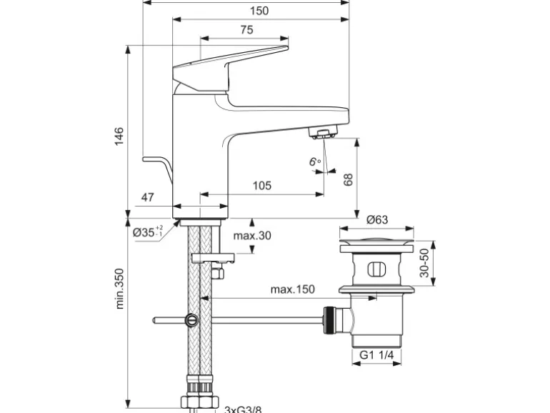 Ideal Standard Waschtischarmatur Ceraplan Chrom Niederdruck H70
