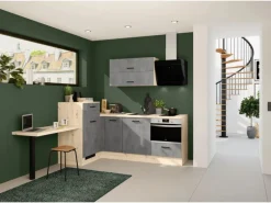 Impuls Küchen Einbauküche IBZ4350LH 225 x 241 cm Beton-Optik  ohne E-Geräte
