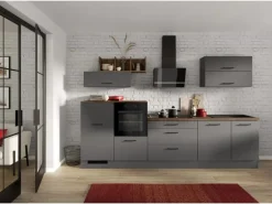 Impuls Küchen Küchenzeile IKZ1320FL 320 cm Grafit  mit E-Geräten