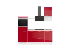 Impuls Küchen Küchenzeile IKZ1215L3 215 cm Rot Hochglanz mit E-Geräten