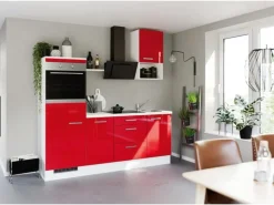 Impuls Küchen Küchenzeile IKZ1215L3 215 cm Rot Hochglanz mit E-Geräten