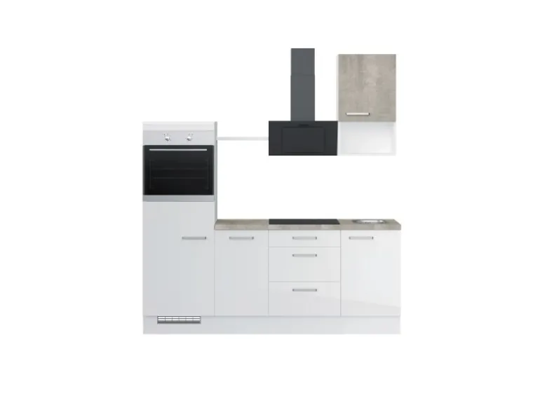 Impuls Küchen Küchenzeile IKZ1215R4 215 cm Weiß Hochglanz mit E-Geräten