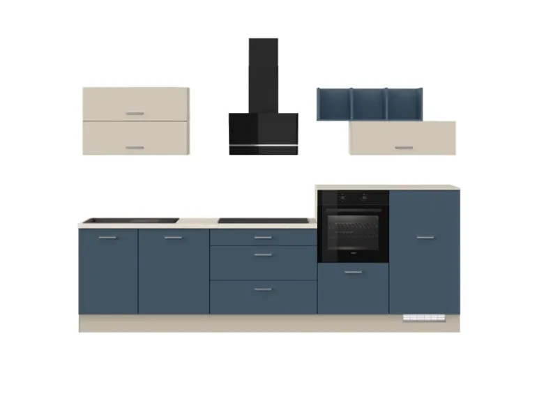 Impuls Küchenzeile 320 cm Alby Blue mit E-Geräte rechts