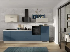 Impuls Küchenzeile 320 cm Alby Blue mit E-Geräte rechts