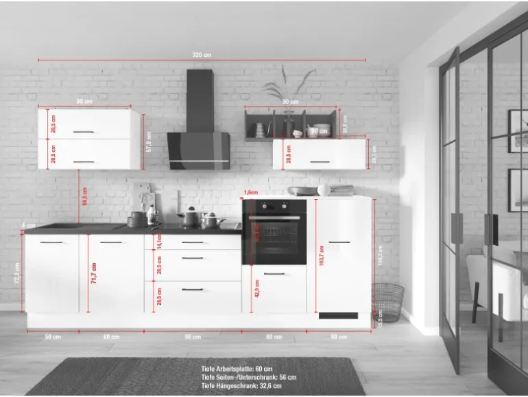 Impuls Küchenzeile 320 cm Alby Blue mit E-Geräte rechts