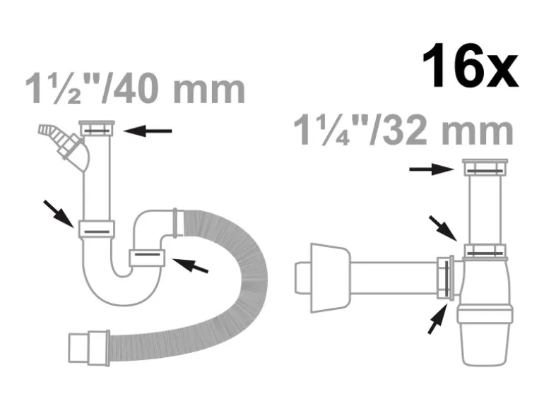 Kirchhoff Ablauf-Dichtungs-Sortiment Schwarz 16 Stück