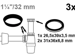 Kirchhoff Siphon-Dichtungsset für Waschtisch 32 mm (1 1/4") x 32 mm 3 Stück